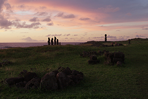Sunset on Easter Island. Ahu Vai Uri. Chile